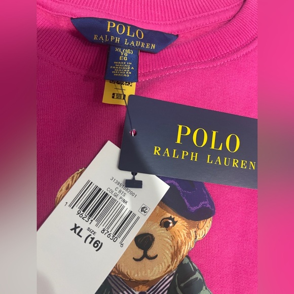 Polo Ralph Lauren Sweater Pink Preppy Bear L/S Patches Pull Over - Picture 5 of 5